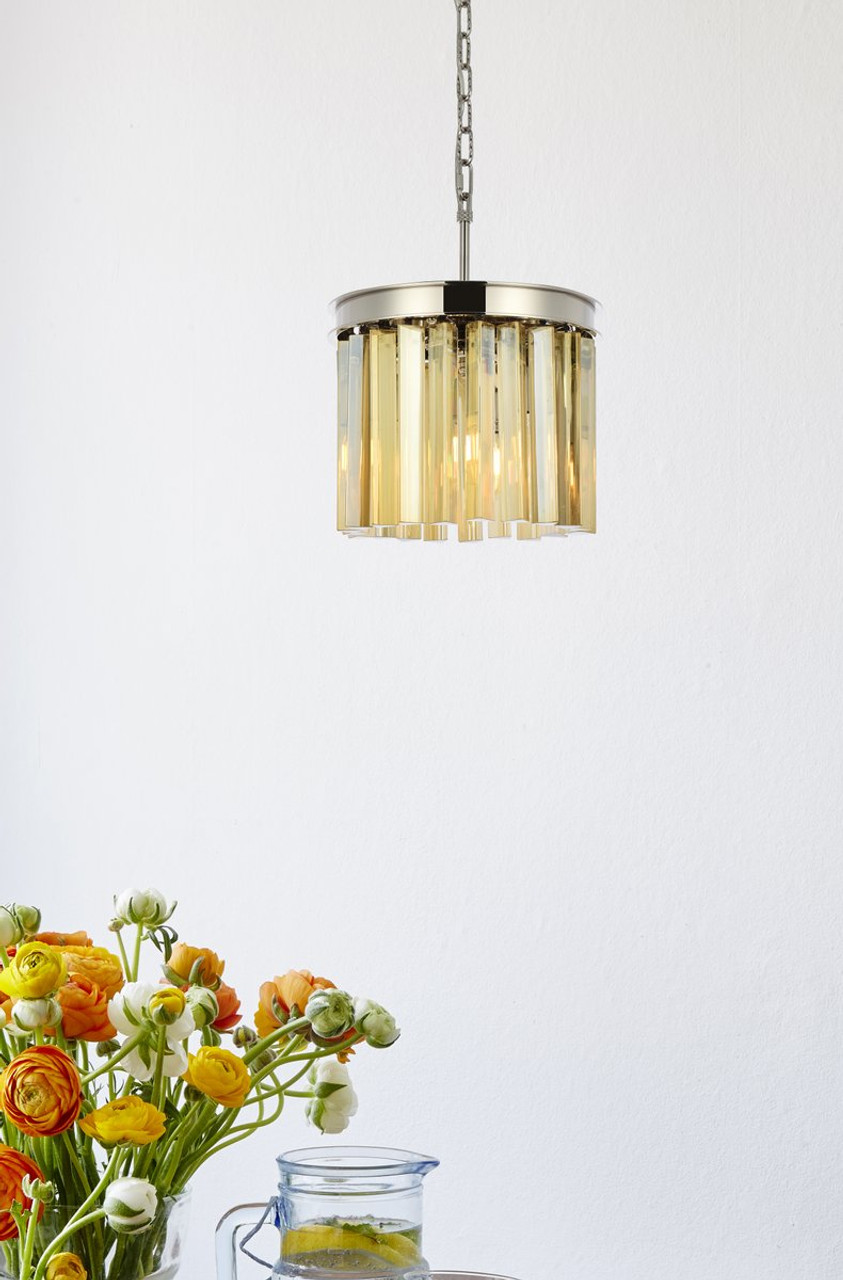 ELEGANT LIGHTING 1208D12PN-GT/RC  Sydney 3-Light Pendant lamp, Polished nickel