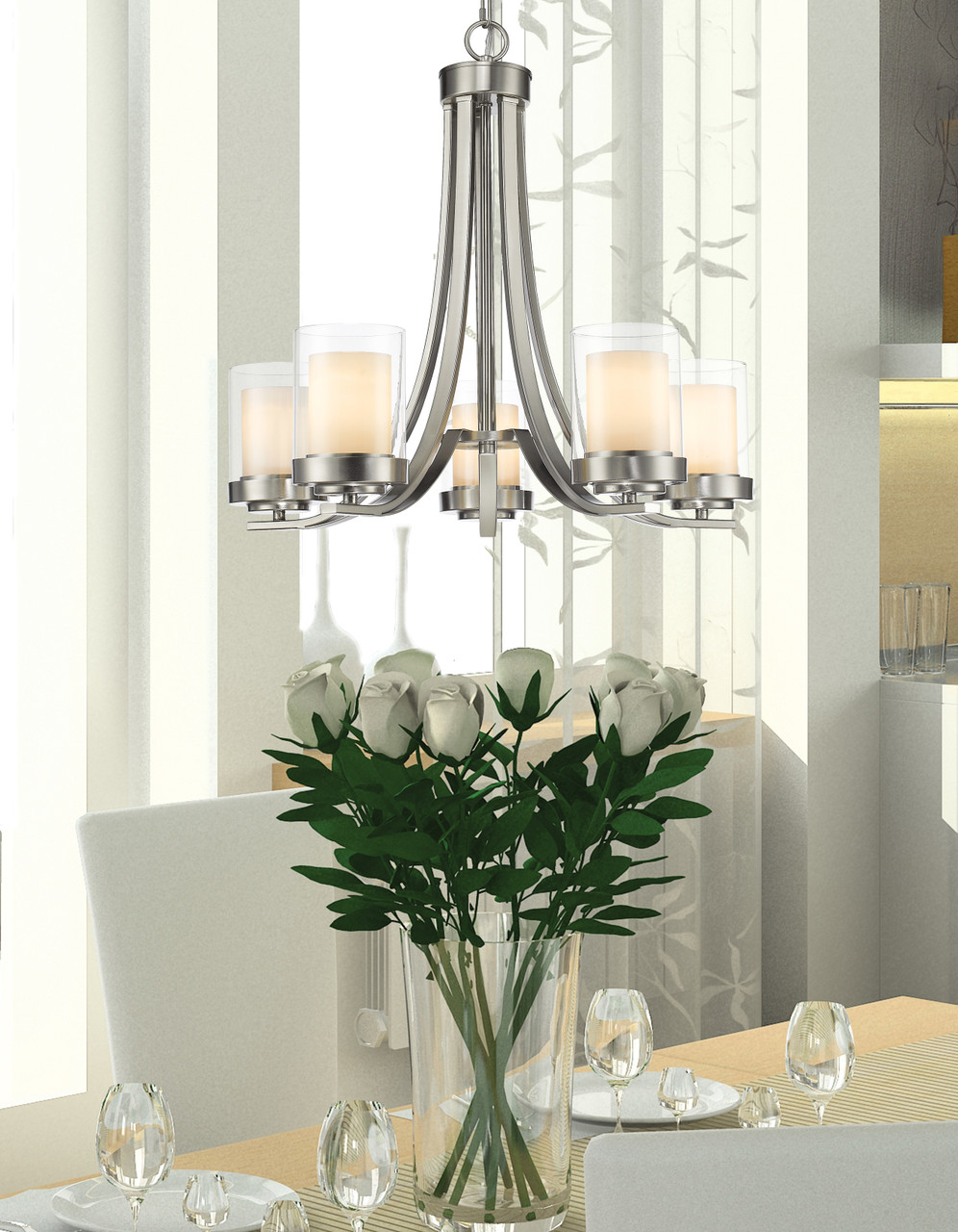 Z-LITE 426-5-BN Willow 5 Light Chandelier, Brushed Nickel