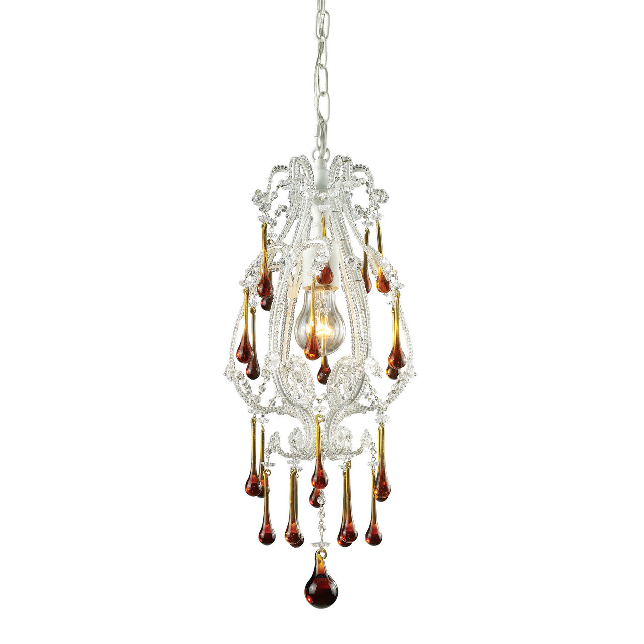 ELK LIGHTING 12003/1AMB Opulence 1 Light Pendant In Antique White And Amber Crystal