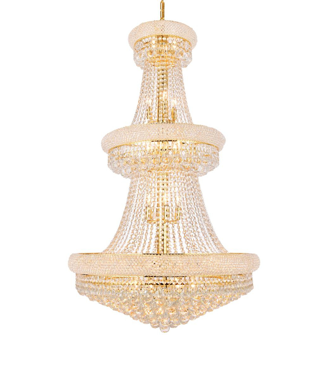 ELEGANT LIGHTING V1800G30G/RC 1800 Primo Collection Large Hanging Fixture D30in H50in Lt:32 Gold Finish (Royal Cut Crystals)