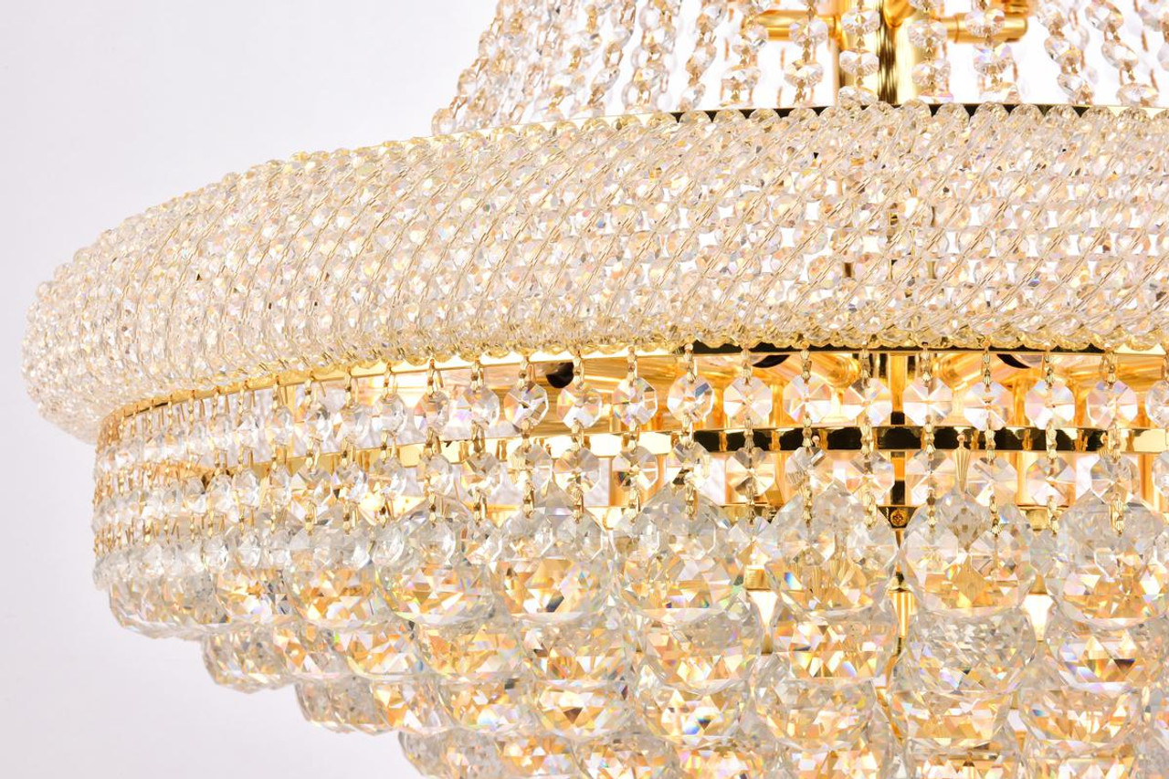 ELEGANT LIGHTING V1800G30G/RC 1800 Primo Collection Large Hanging Fixture D30in H50in Lt:32 Gold Finish (Royal Cut Crystals)