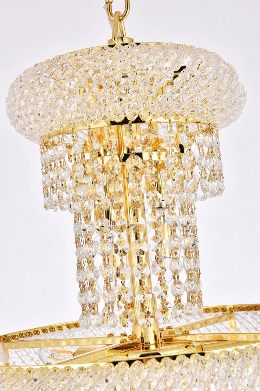 ELEGANT LIGHTING V1800SR16G/RC 1800 Spiral Collection Hanging Fixture D16in H36in Lt:10 Gold Finish (Royal Cut Crystals)