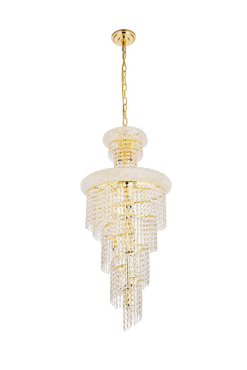 ELEGANT LIGHTING V1800SR16G/RC 1800 Spiral Collection Hanging Fixture D16in H36in Lt:10 Gold Finish (Royal Cut Crystals)