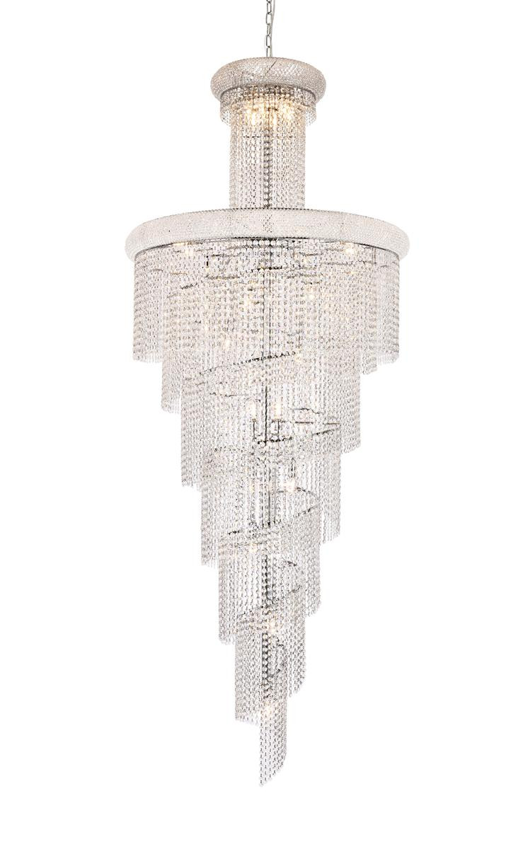 ELEGANT LIGHTING V1800SR36C/RC 1800 Spiral Collection Large Hanging Fixture D36in H86in Lt:32 Chrome Finish (Royal Cut Crystals)