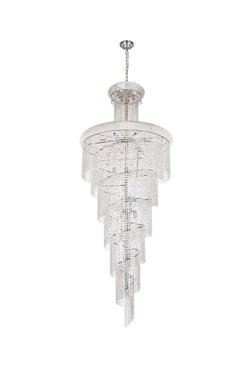 ELEGANT LIGHTING V1800SR36C/RC 1800 Spiral Collection Large Hanging Fixture D36in H86in Lt:32 Chrome Finish (Royal Cut Crystals)