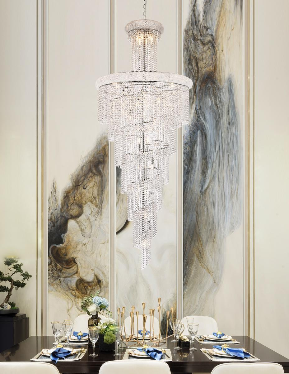 ELEGANT LIGHTING V1800SR36C/RC 1800 Spiral Collection Large Hanging Fixture D36in H86in Lt:32 Chrome Finish (Royal Cut Crystals)