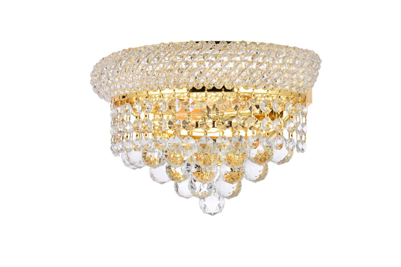 ELEGANT LIGHTING V1802W12G/RC 1802 Primo Collection Wall Sconce W12in H6in E7in Lt:2 Gold Finish (Royal Cut Crystals)