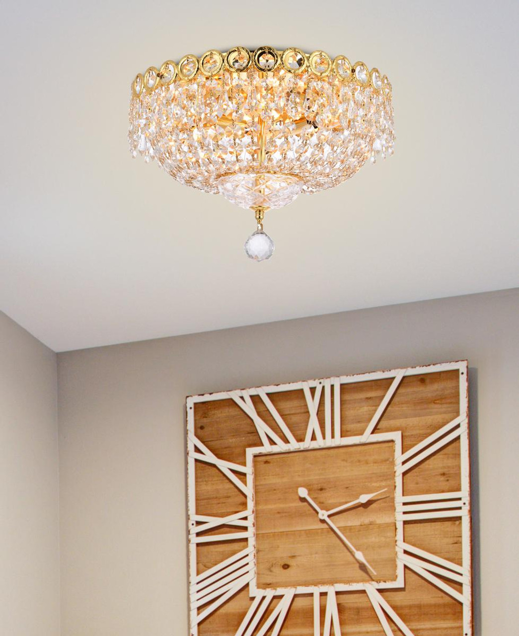 ELEGANT LIGHTING V1900F14G/RC 1900 Century Collection Flush Mount D14in H10in Lt:4 Gold Finish (Royal Cut Crystal)
