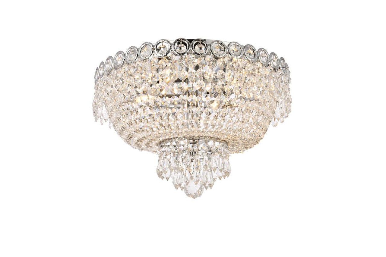 ELEGANT LIGHTING V1900F16C/RC 1900 Century Collection Flush Mount D16in H10in Lt:4 Chrome Finish (Royal Cut Crystal)