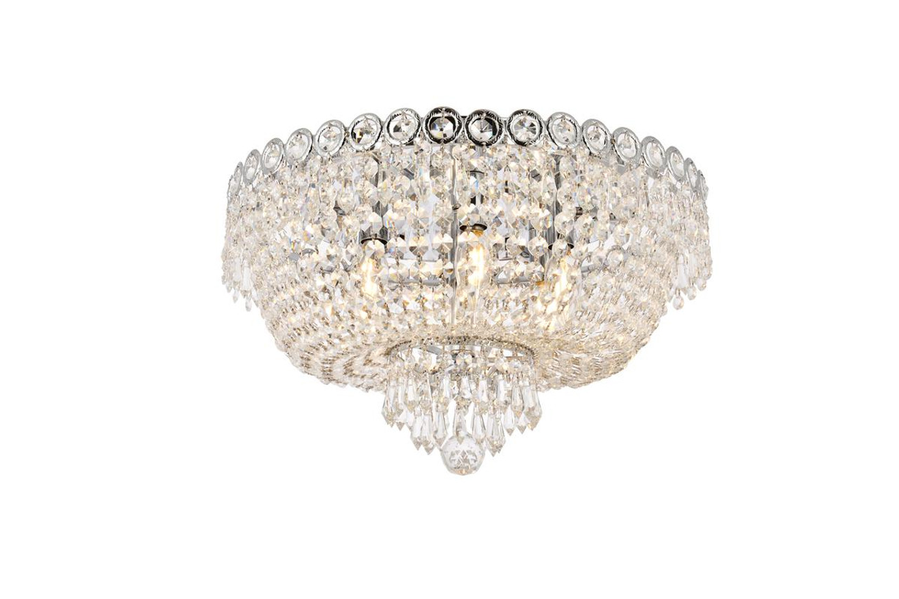 ELEGANT LIGHTING V1900F18C/RC 1900 Century Collection Flush Mount D18in H10in Lt:6 Chrome Finish (Royal Cut Crystal)