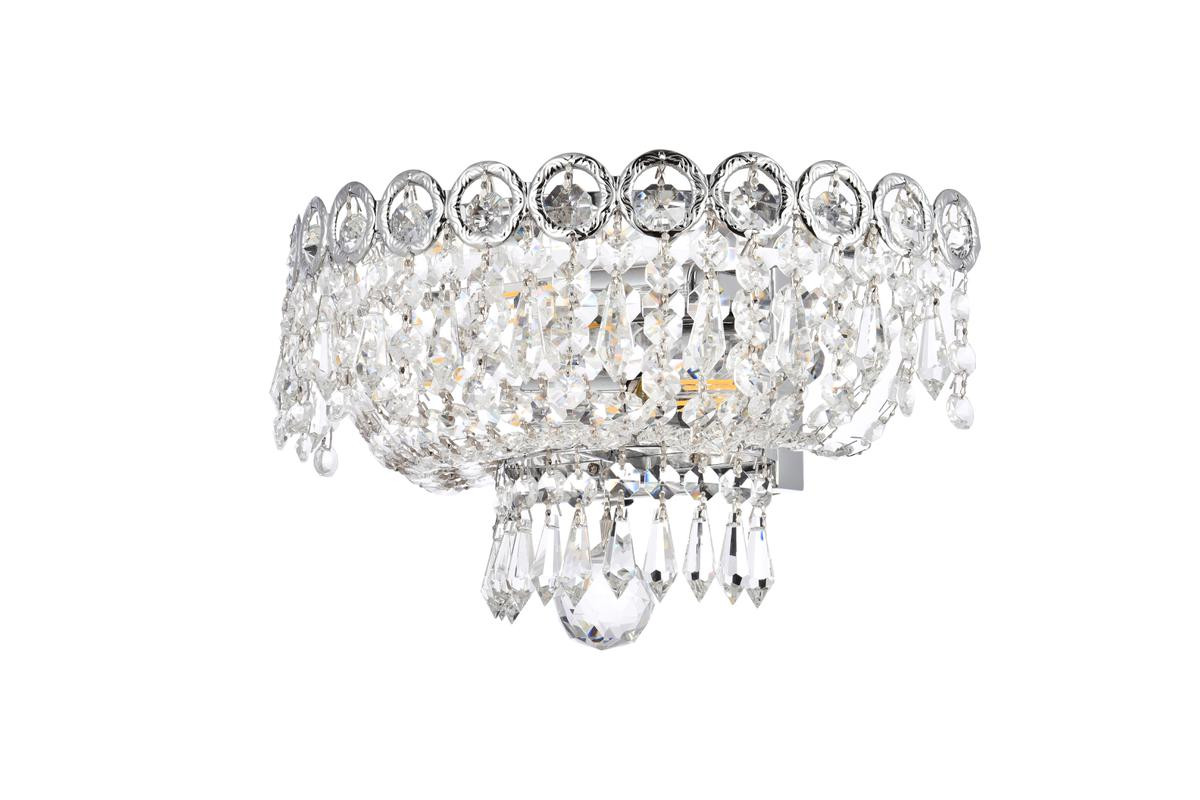 ELEGANT LIGHTING V1900W12C/RC 1900 Century Collection Wall Sconce W12in H6in E7.5in Lt:2 Chrome Finish (Royal Cut Crystal)