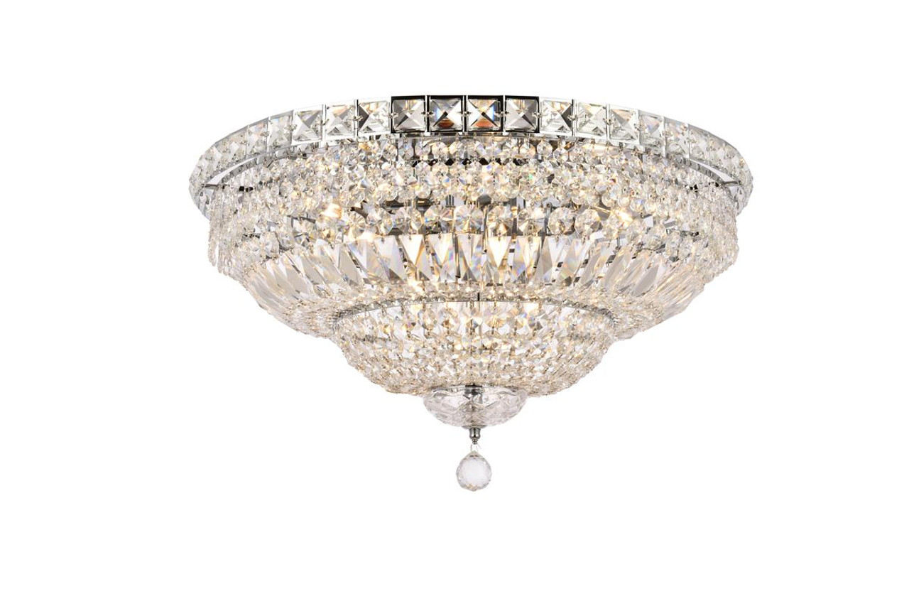 ELEGANT LIGHTING V2528F24C/RC  2528 Tranquil Collection Flush Mount D24in H14in Lt:12 Chrome Finish (Royal Cut Crystals)