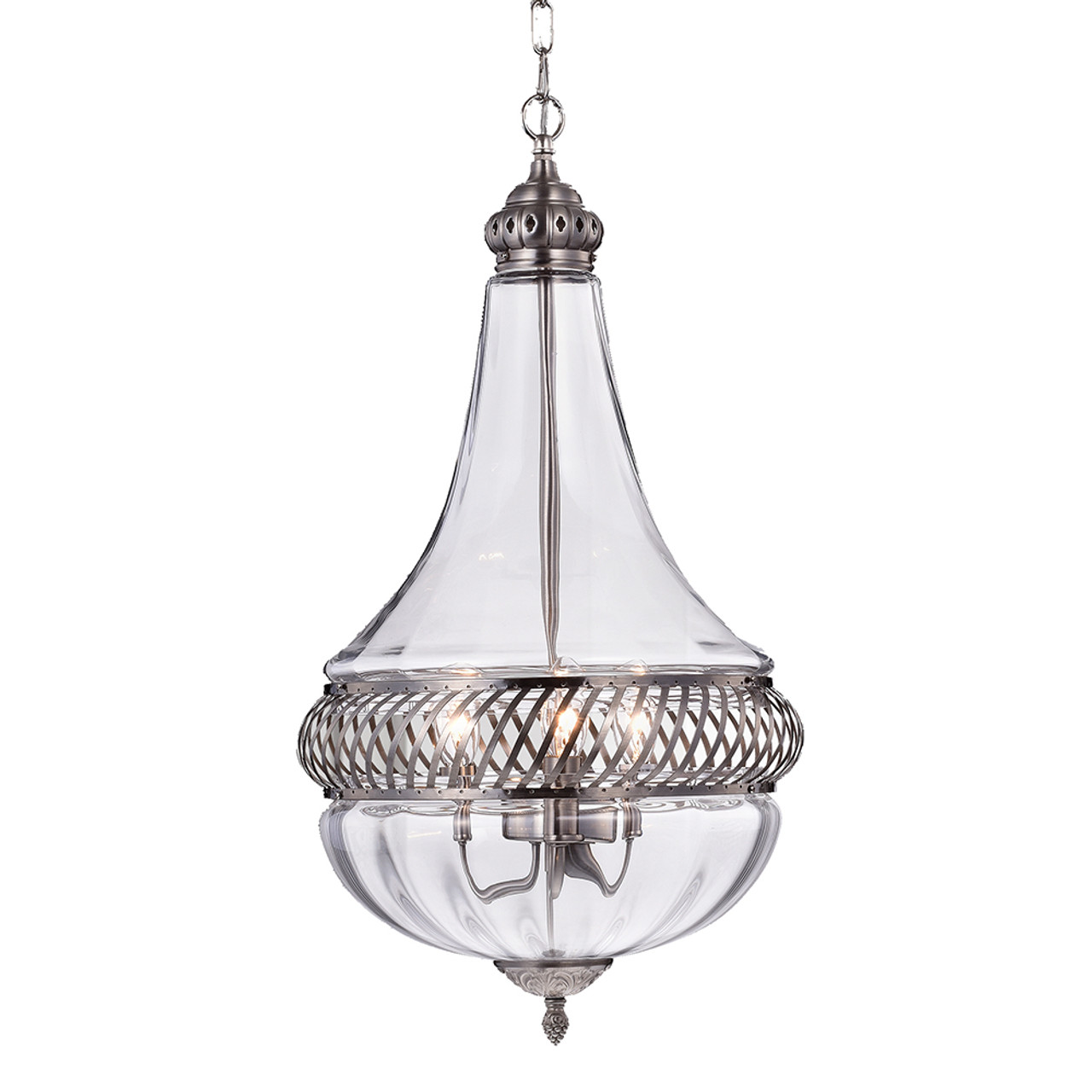 WAREHOUSE OF TIFFANY RL8167PN Permin Empire 13-inch Clear Glass and Metal Pendant Light