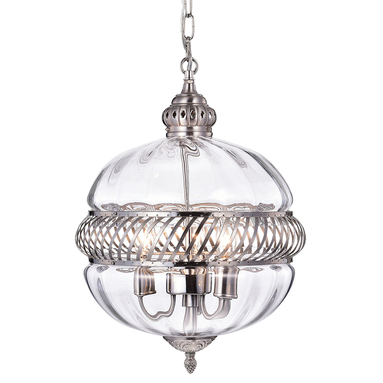 WAREHOUSE OF TIFFANY RL8168PN Permin 13-inch Clear Glass Globe with Metal Accents Pendant Light