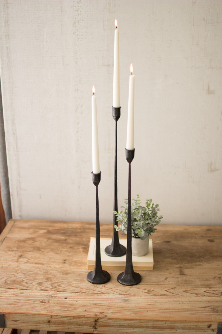 Kalalou Set of Three Tall Cast Iron Taper Candle Holders