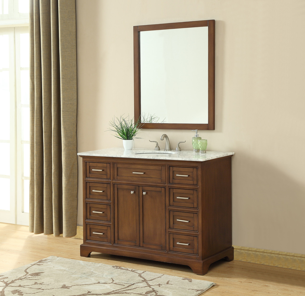 ELEGANT DECOR VF15048TK 48 In. Single Bathroom Vanity Set In Teak ELEGANT DECOR VF15048TK 48 In. Single Bathroom Vanity Set In Teak