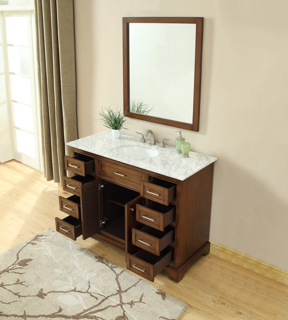 ELEGANT DECOR VF15048TK 48 In. Single Bathroom Vanity Set In Teak ELEGANT DECOR VF15048TK 48 In. Single Bathroom Vanity Set In Teak