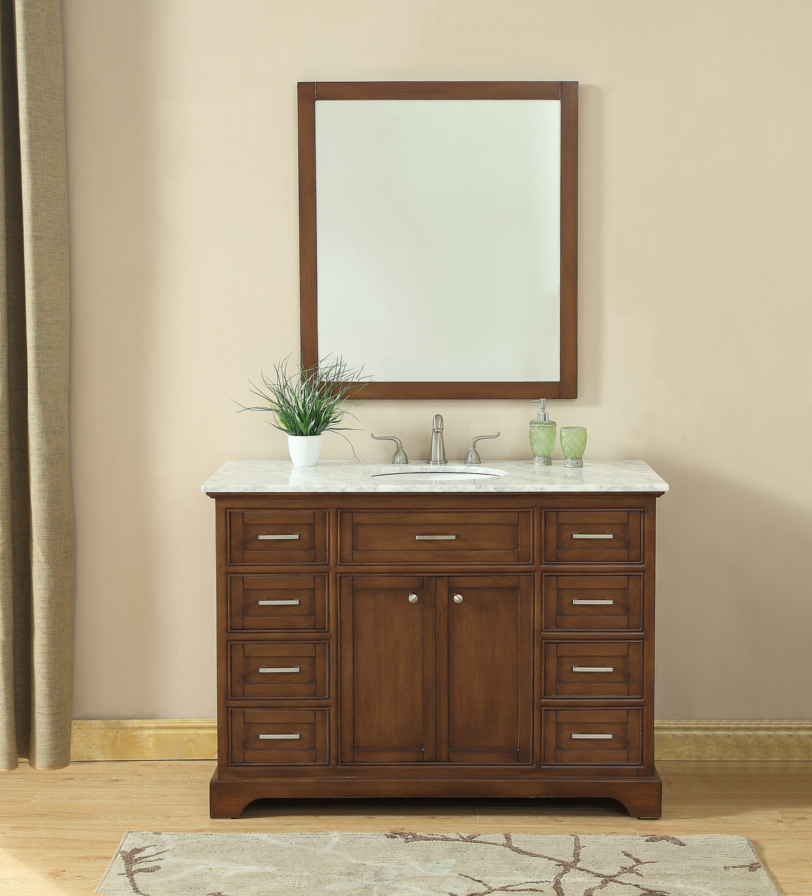 ELEGANT DECOR VF15048TK 48 In. Single Bathroom Vanity Set In Teak ELEGANT DECOR VF15048TK 48 In. Single Bathroom Vanity Set In Teak