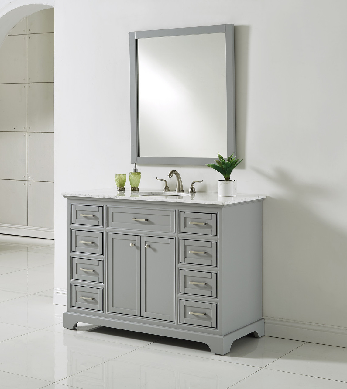 ELEGANT DECOR VF15048GR 48 In. Single Bathroom Vanity Set In Light Grey ELEGANT DECOR VF15048GR 48 In. Single Bathroom Vanity Set In Light Grey