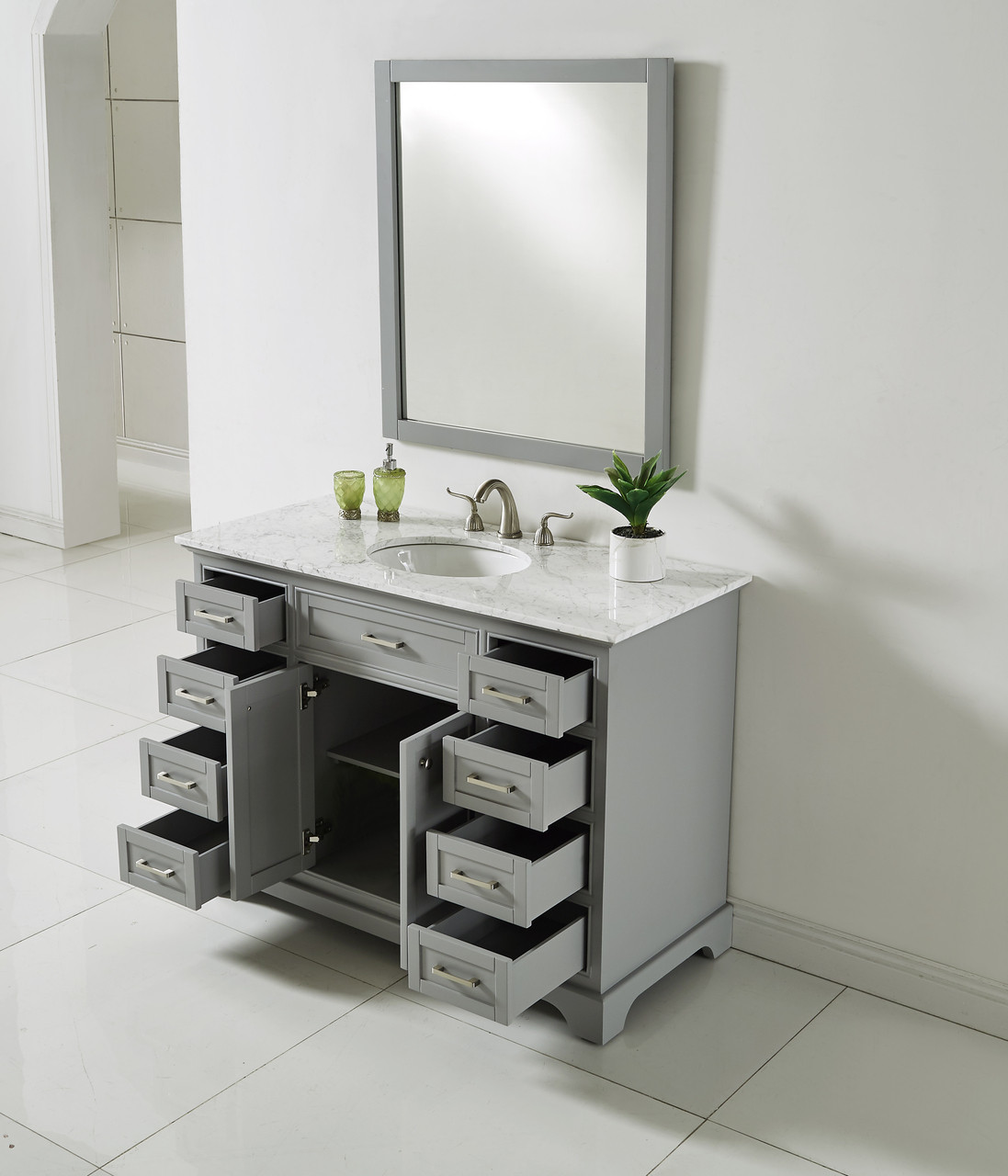 ELEGANT DECOR VF15048GR 48 In. Single Bathroom Vanity Set In Light Grey ELEGANT DECOR VF15048GR 48 In. Single Bathroom Vanity Set In Light Grey