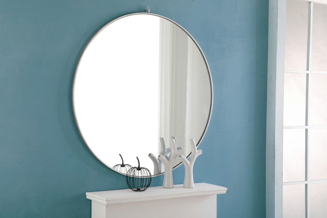 ELEGANT DECOR MR4069S Metal frame Round Mirror with decorative hook 48 inch Silver finish