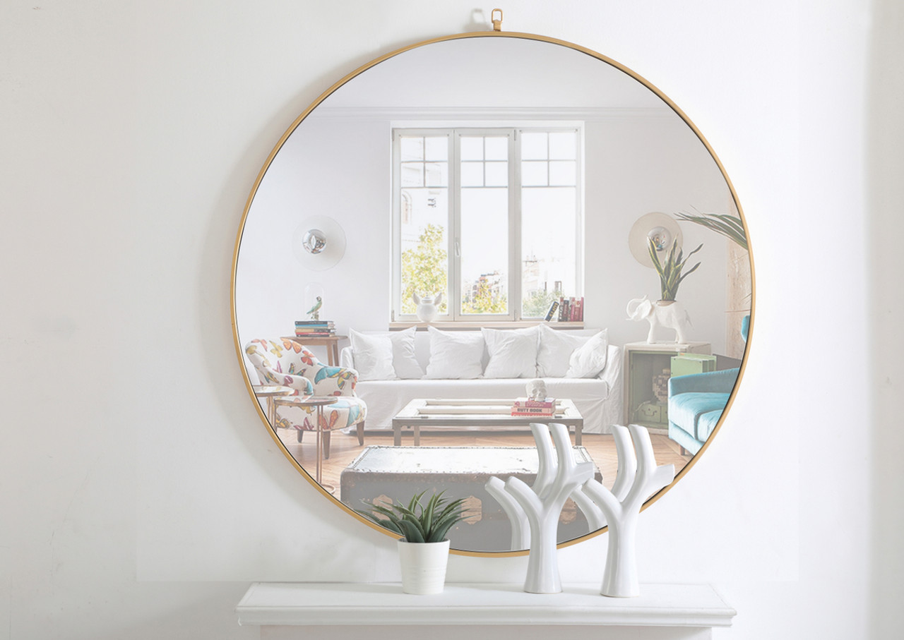 ELEGANT DECOR MR4068BR Metal frame Round Mirror with decorative hook 48 inch Brass finish