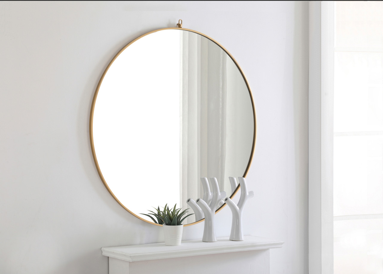 ELEGANT DECOR MR4068BR Metal frame Round Mirror with decorative hook 48 inch Brass finish