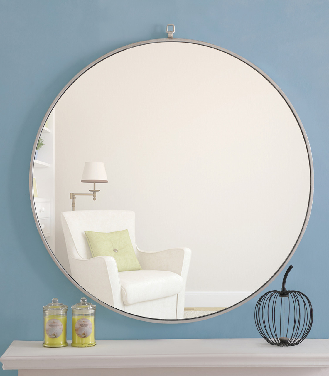 ELEGANT DECOR MR4066S Metal frame Round Mirror with decorative hook 42 inch Silver finish