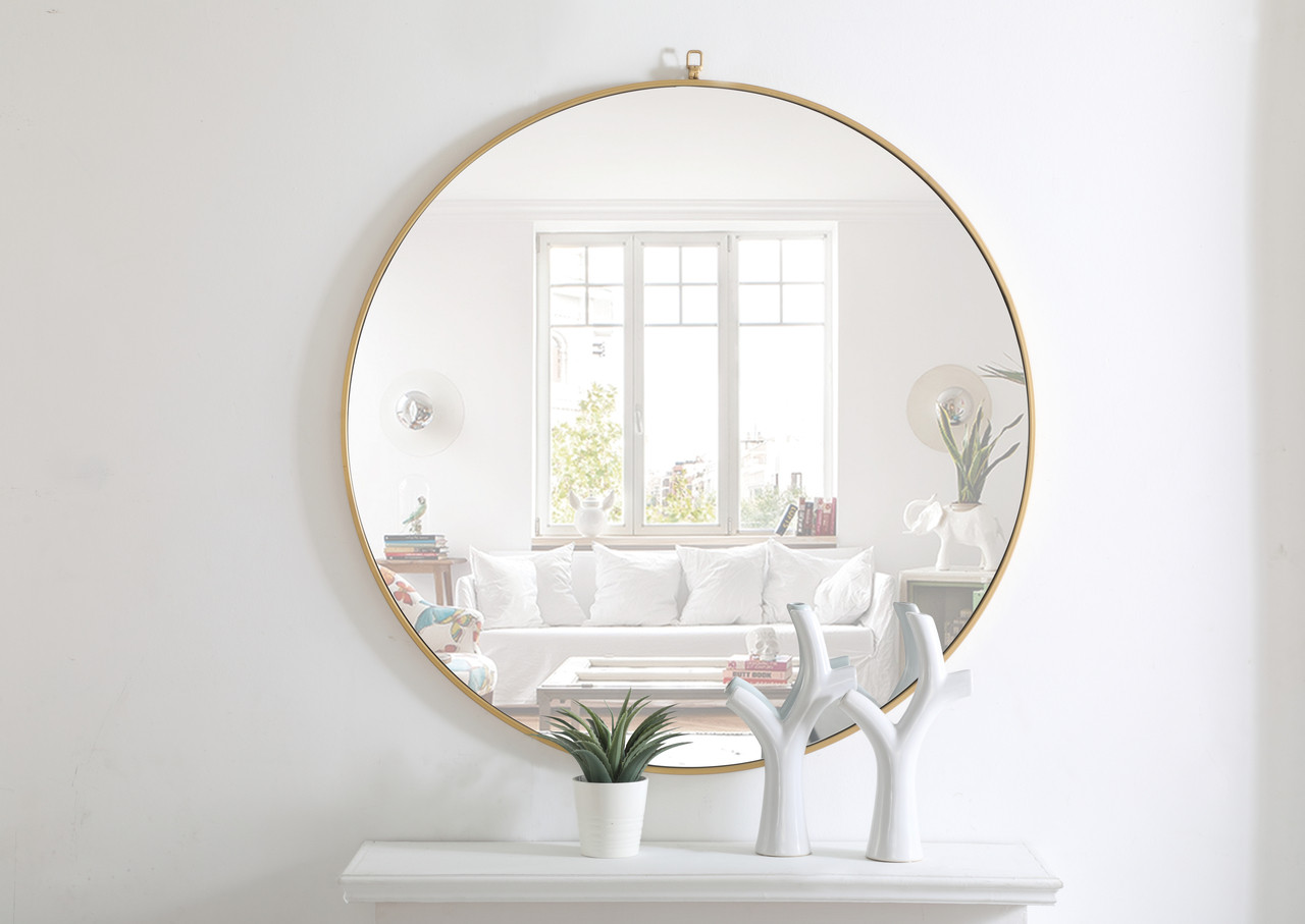 ELEGANT DECOR MR4065BR Metal frame Round Mirror with decorative hook 42 inch Brass finish