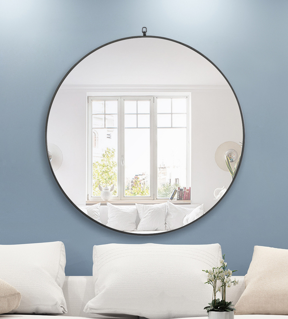 ELEGANT DECOR MR4064BK Metal frame Round Mirror with decorative hook 42 inch Black finish