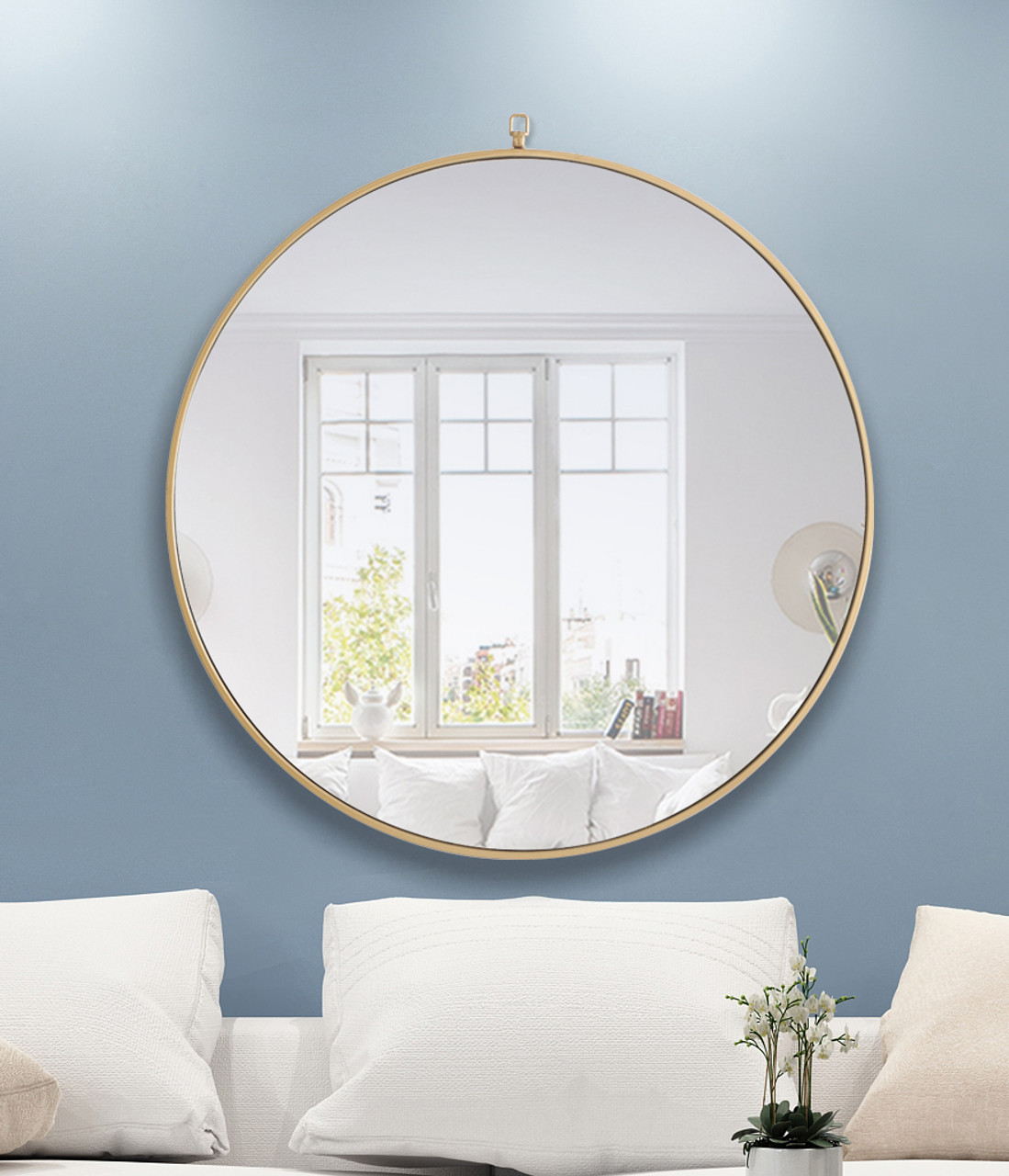 ELEGANT DECOR MR4062BR Metal frame Round Mirror with decorative hook 36 inch Brass finish