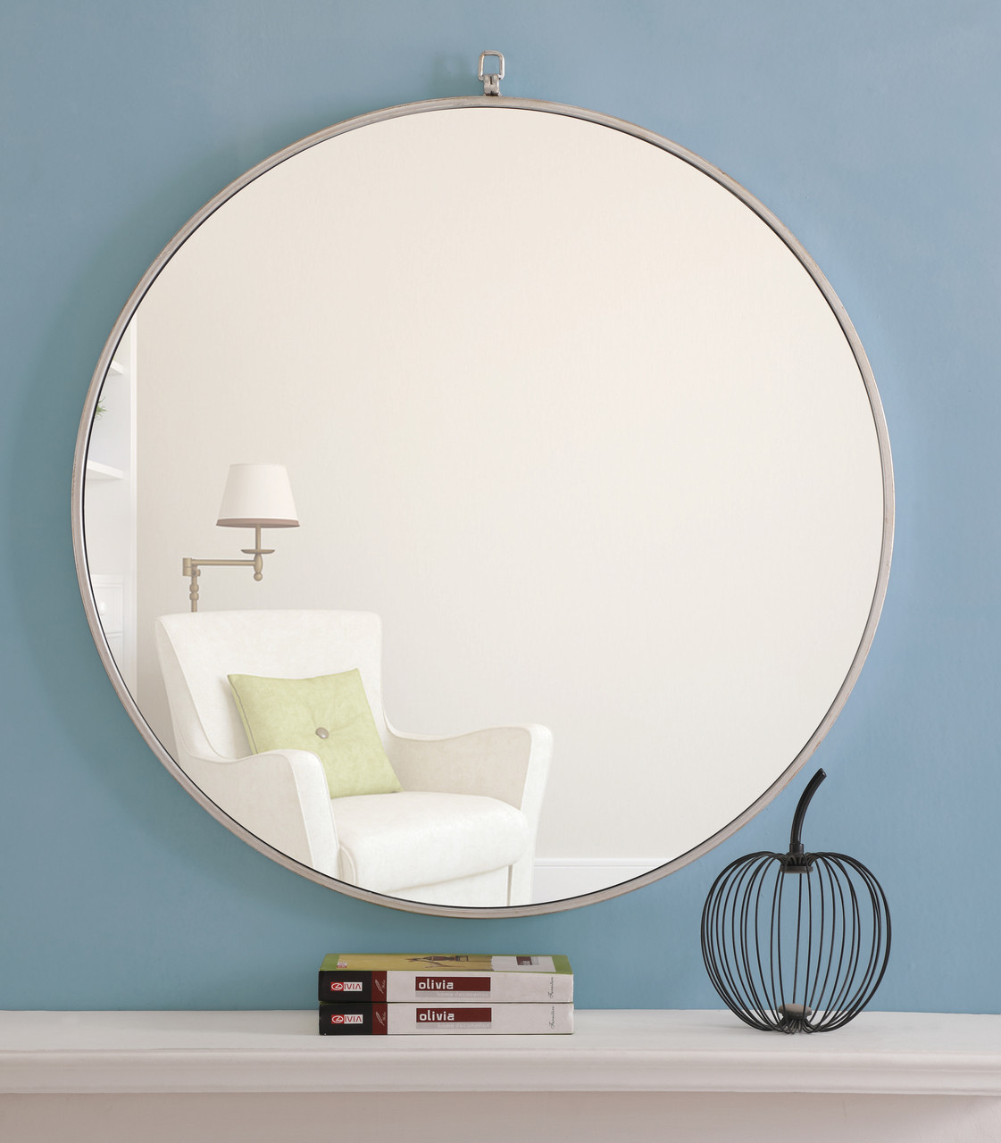 ELEGANT DECOR MR4059S Metal frame Round Mirror with decorative hook 32 inch Silver finish