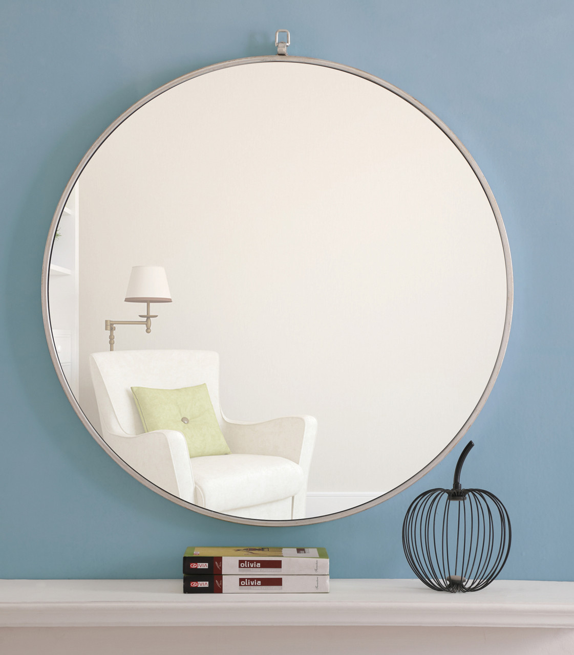 ELEGANT DECOR MR4059S Metal frame Round Mirror with decorative hook 32 inch Silver finish