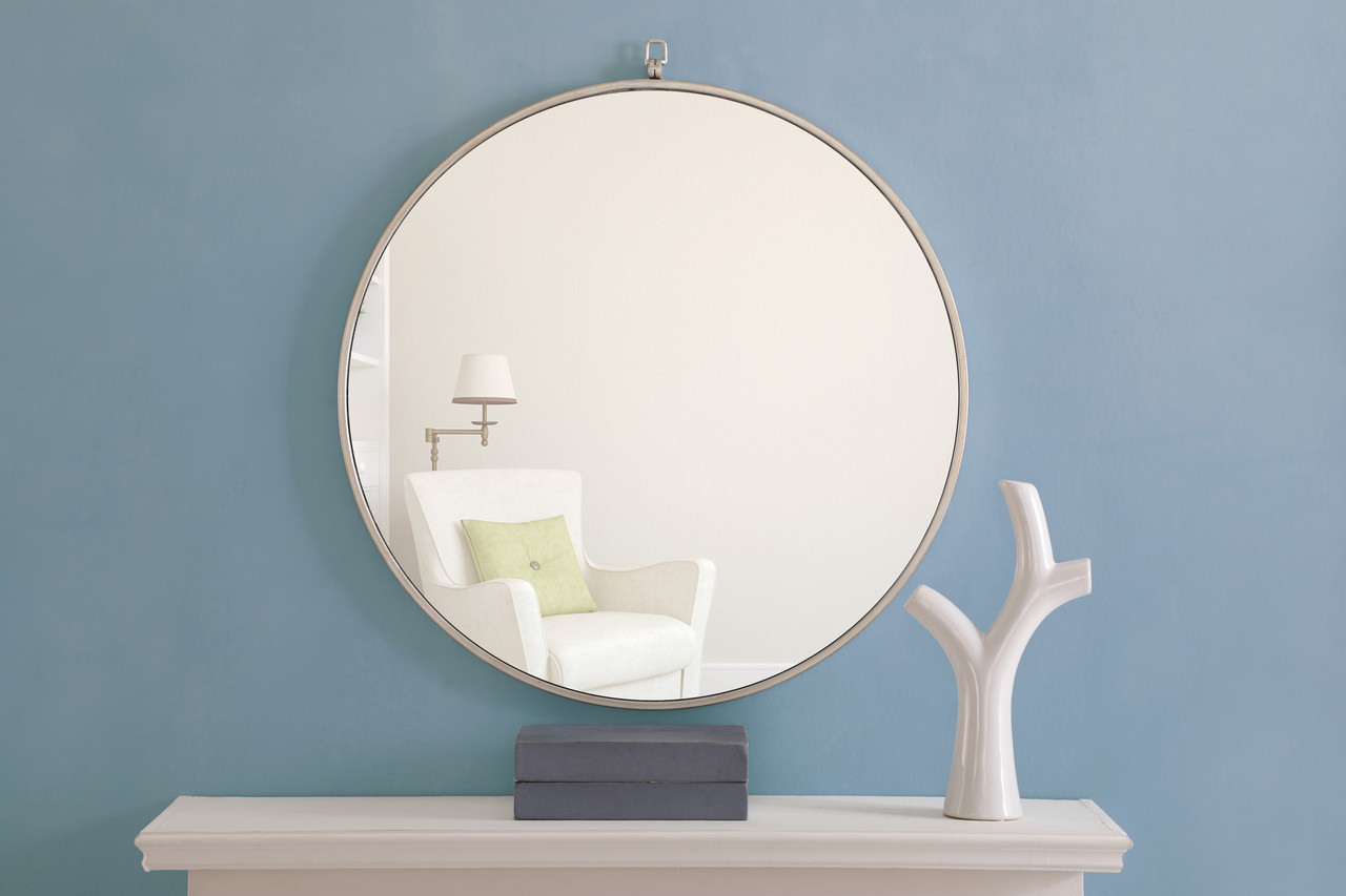 ELEGANT DECOR MR4056S Metal frame Round Mirror with decorative hook 28 inch Silver finish