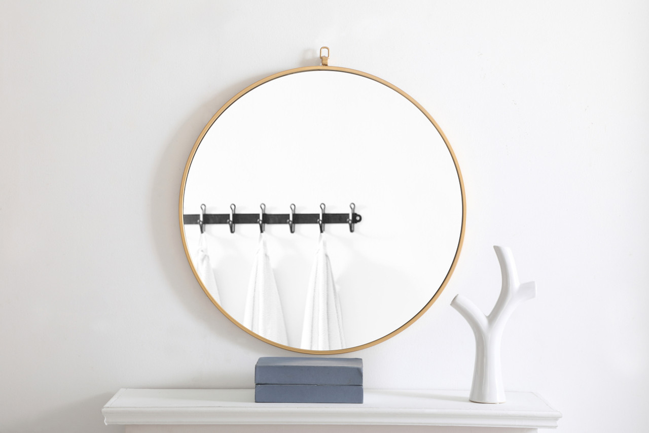 ELEGANT DECOR MR4055BR Metal frame Round Mirror with decorative hook 28 inch Brass finish