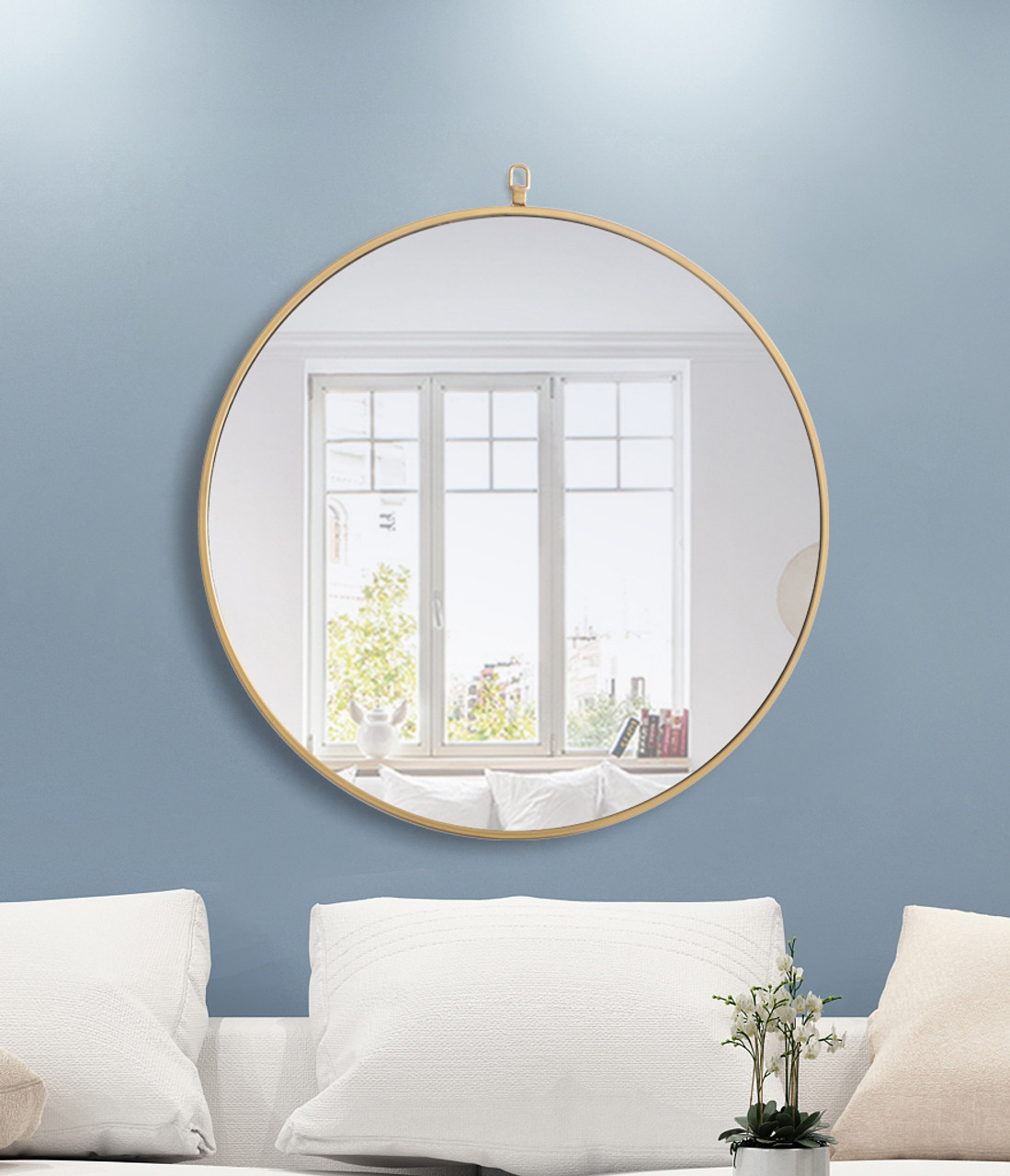 ELEGANT DECOR MR4055BR Metal frame Round Mirror with decorative hook 28 inch Brass finish