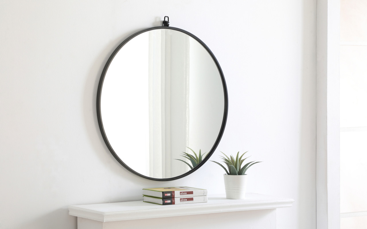 ELEGANT DECOR MR4054BK Metal frame Round Mirror with decorative hook 28 inch Black finish