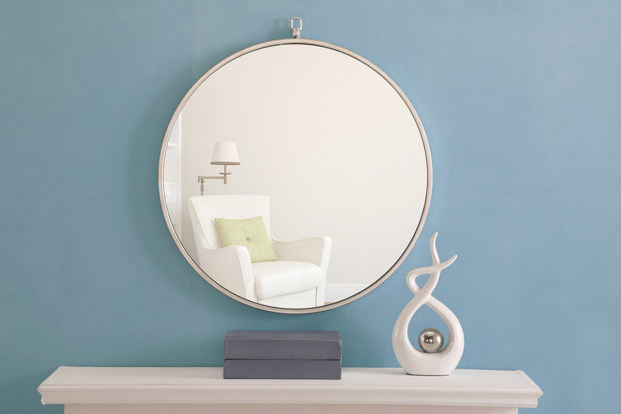 ELEGANT DECOR MR4053S Metal frame Round Mirror with decorative hook 24 inch Silver finish