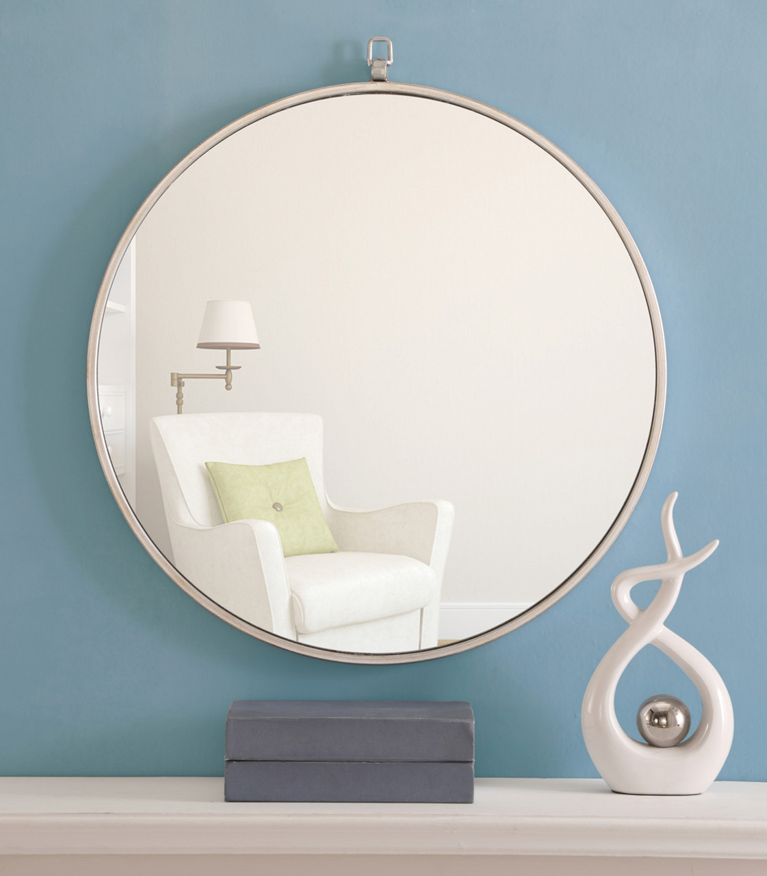 ELEGANT DECOR MR4053S Metal frame Round Mirror with decorative hook 24 inch Silver finish