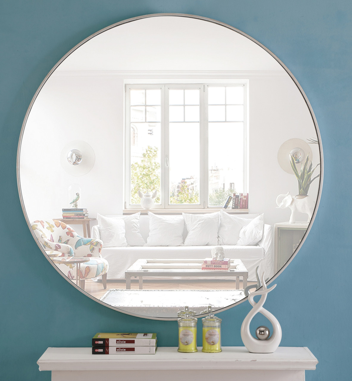 ELEGANT DECOR MR4049S Metal frame Round Mirror 48 inch Silver finish