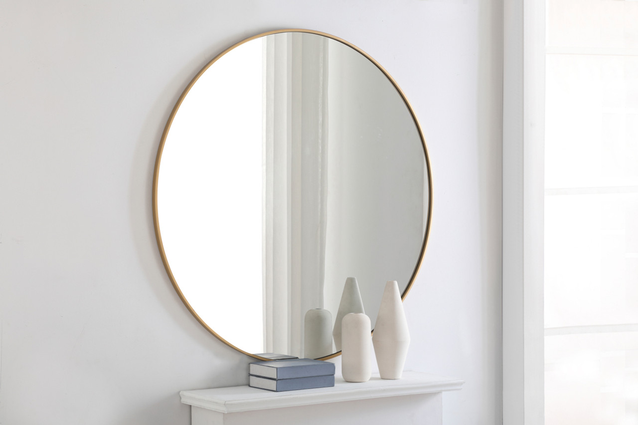 ELEGANT DECOR MR4048BR Metal frame Round Mirror 48 inch Brass finish