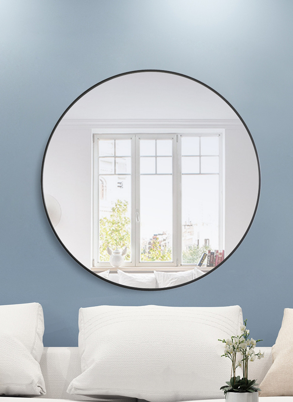 ELEGANT DECOR MR4044BK Metal frame Round Mirror 42 inch Black finish