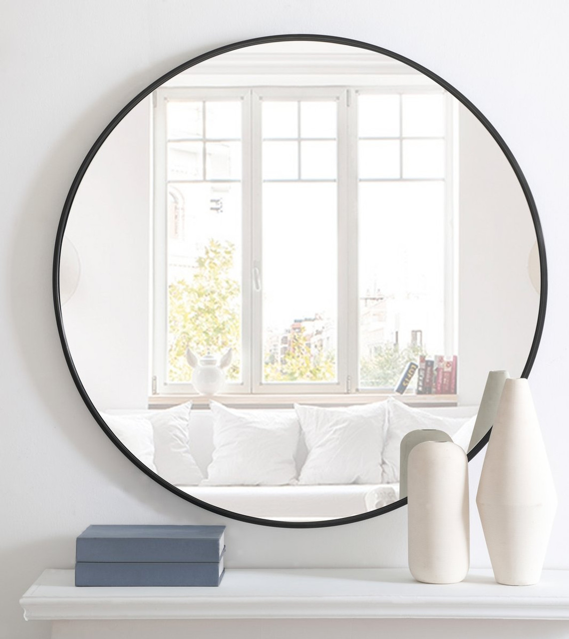 Elegant Decor MR4041BK Metal frame Round Mirror 36 inch Black finish