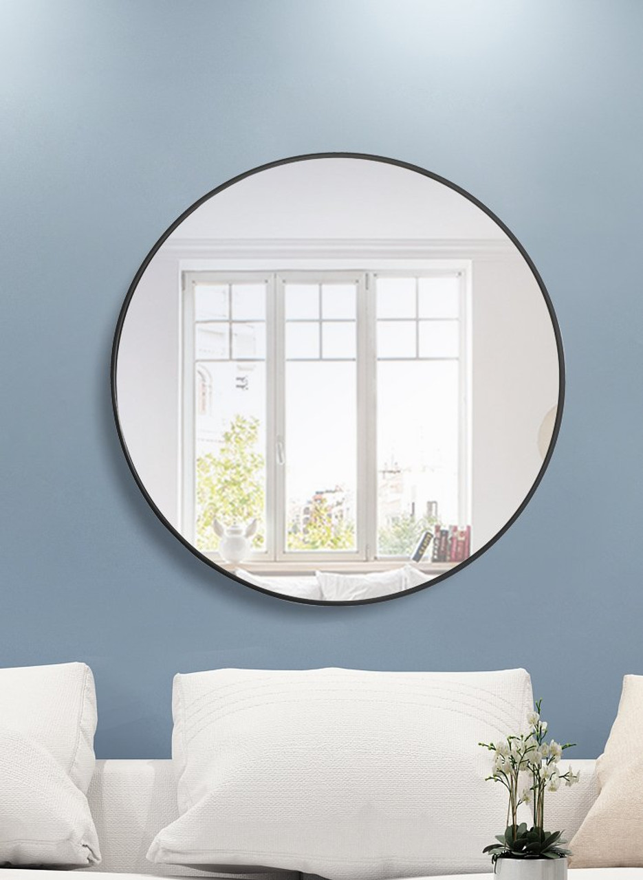 Elegant Decor MR4041BK Metal frame Round Mirror 36 inch Black finish