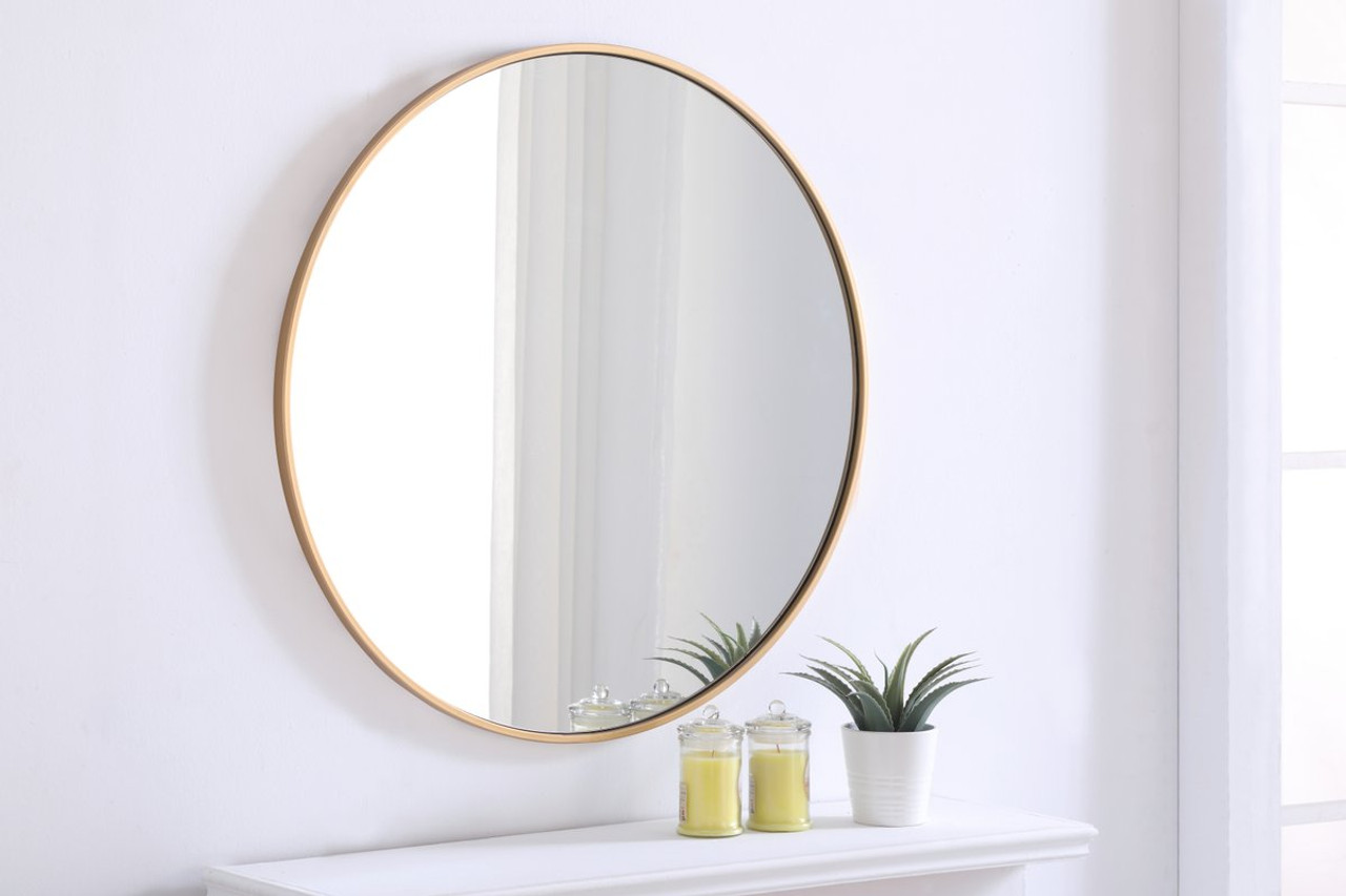 Elegant Decor MR4038BR Metal frame Round Mirror 32 inch Brass finish