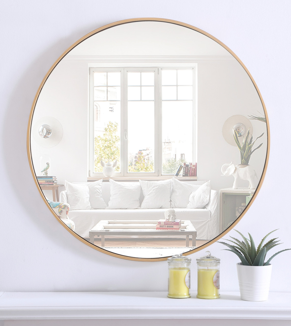 Elegant Decor MR4038BR Metal frame Round Mirror 32 inch Brass finish