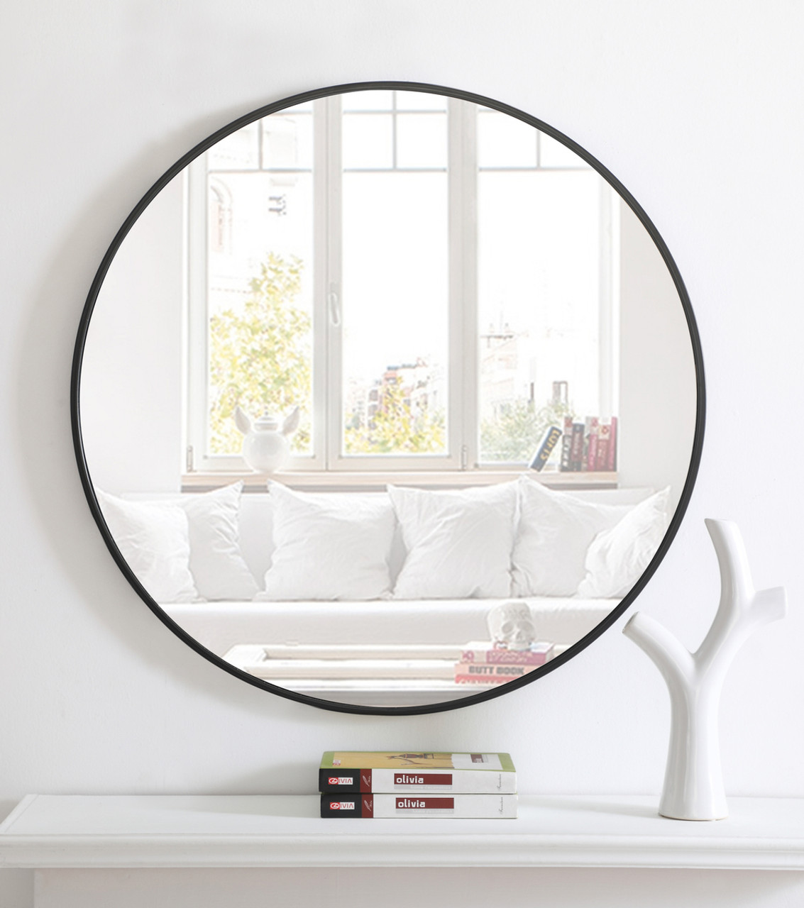 ELEGANT DECOR MR4037BK Metal frame Round Mirror 32 inch Black finish