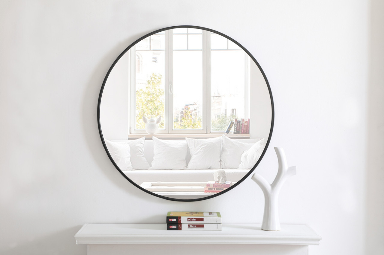 ELEGANT DECOR MR4037BK Metal frame Round Mirror 32 inch Black finish