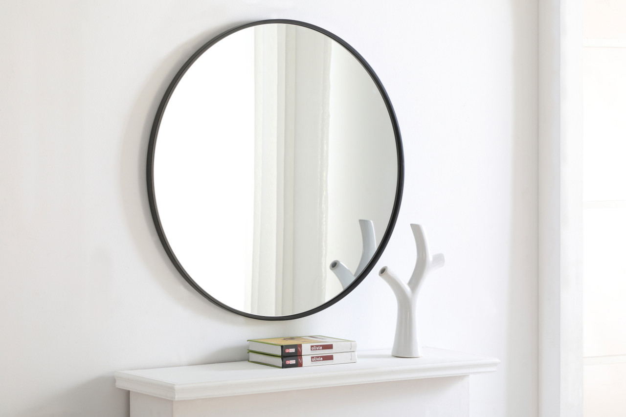 ELEGANT DECOR MR4037BK Metal frame Round Mirror 32 inch Black finish