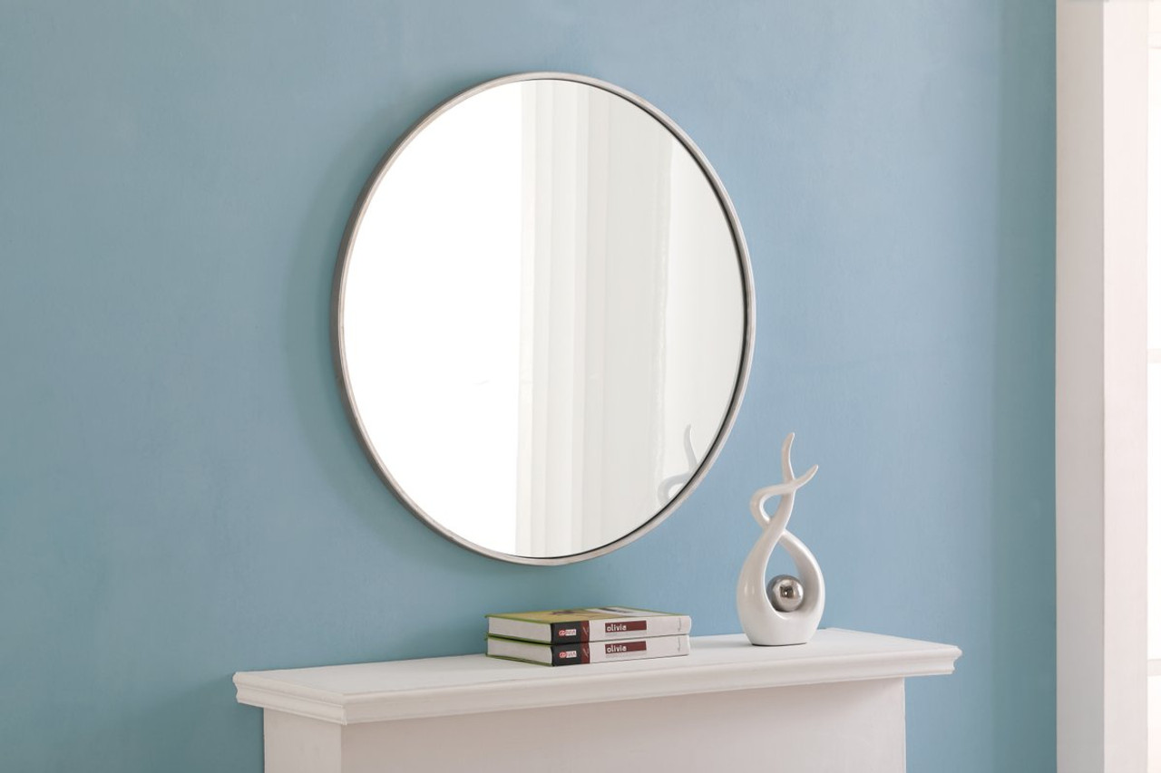 Elegant Decor MR4036S Metal frame Round Mirror 28 inch Silver finish